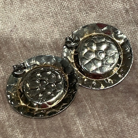 Vintage Hammered Metal Earrings - Picture 4 of 7